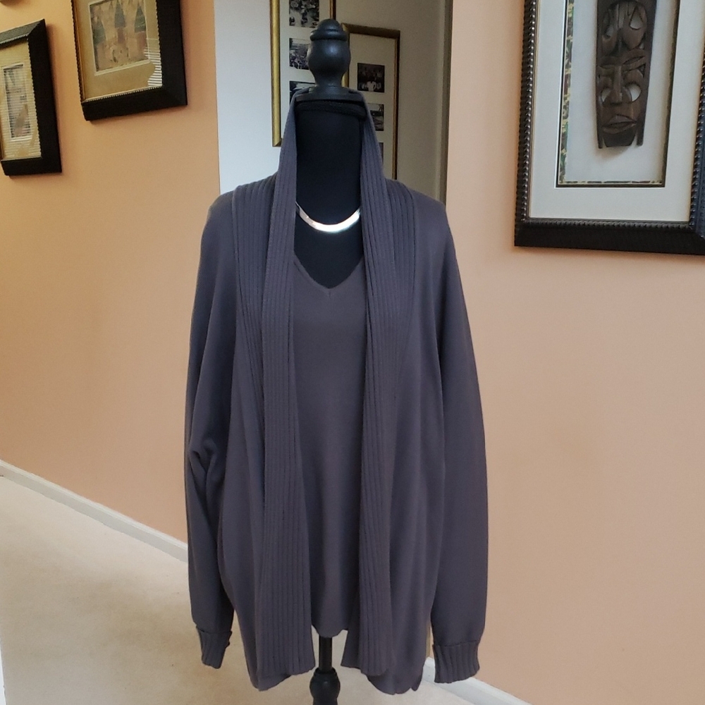 Epogee Women's Gray Long Sleeve Open Front Cardigan/Sweater Set  Size: XL